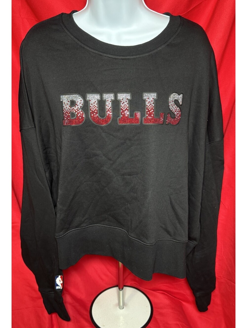 Pro Standard Luxury Chicago Bulls Crop Rhinestone Sweatshirt Black Womens XL NWT